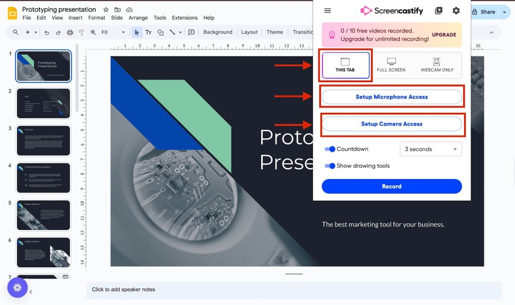 Screenshot of step 4 of using Screencastify