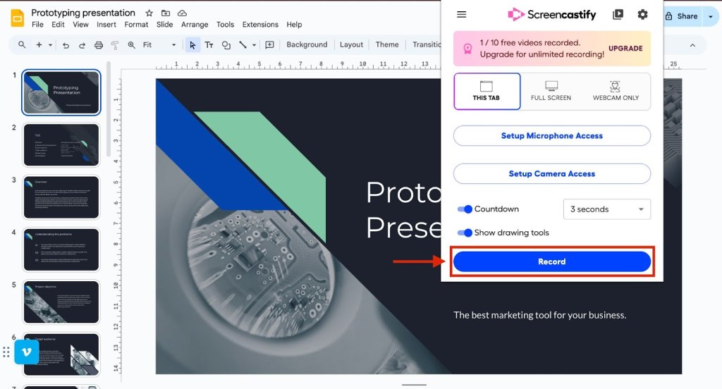 Screenshot of step 5 of using Screencastify
