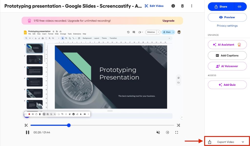 Screenshot of step 8 of using Screencastify