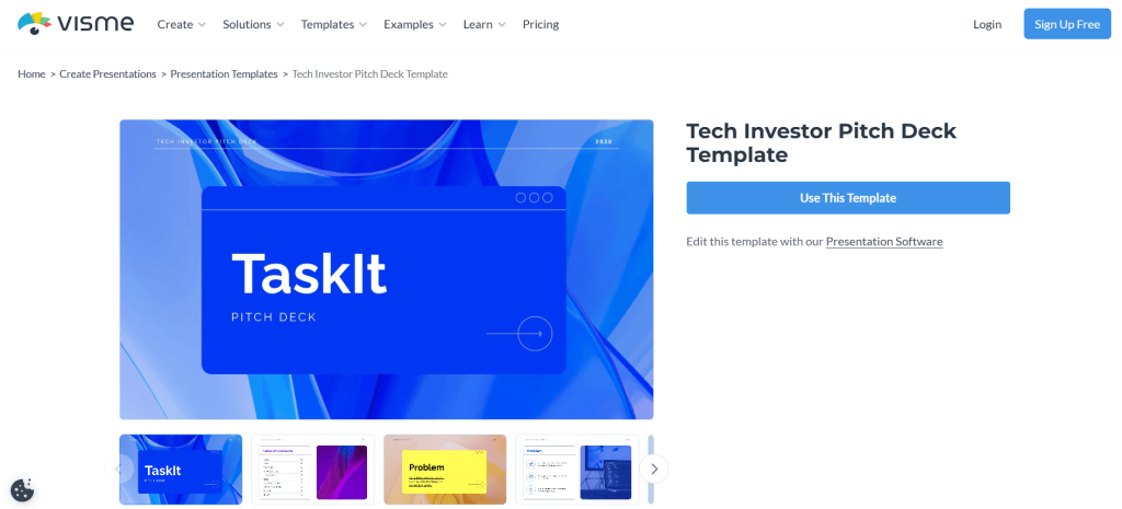 Screenshot of Tech Investor Pitch Deck template