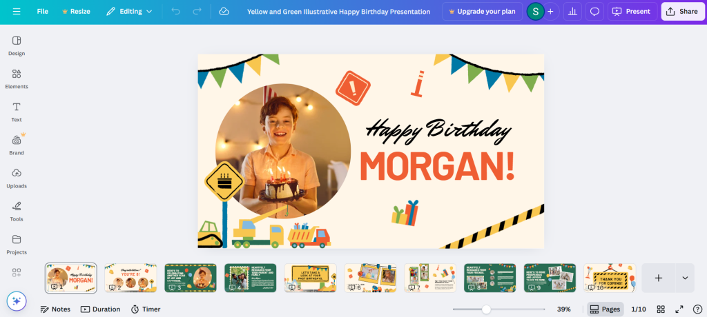 Screenshot of Yellow and Green Illustration Happy Birthday Presentation template