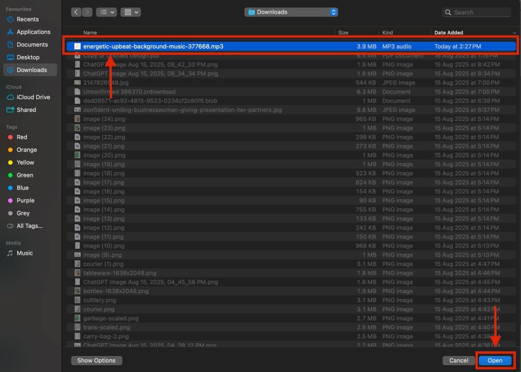 Step 3 of adding music to a slideshow