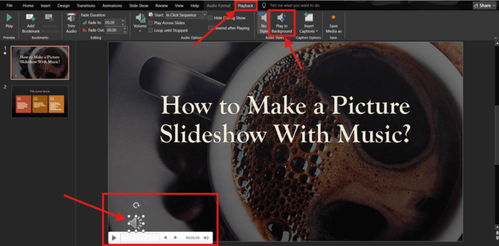 Step 6 of adding music to a slideshow on Windows
