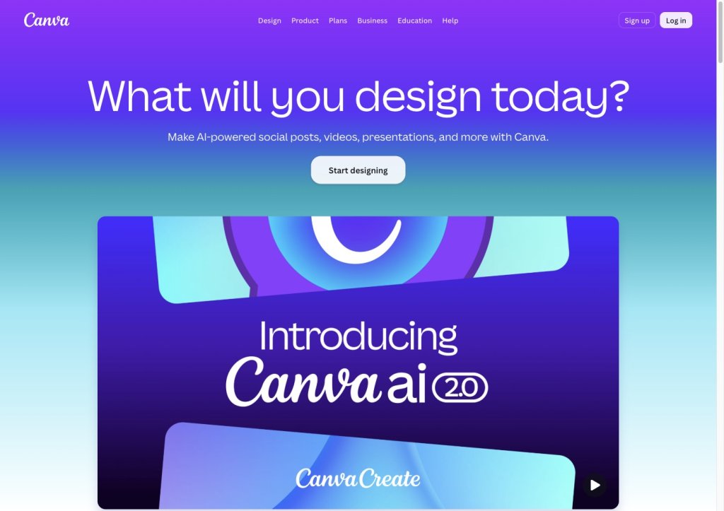 Canva home page