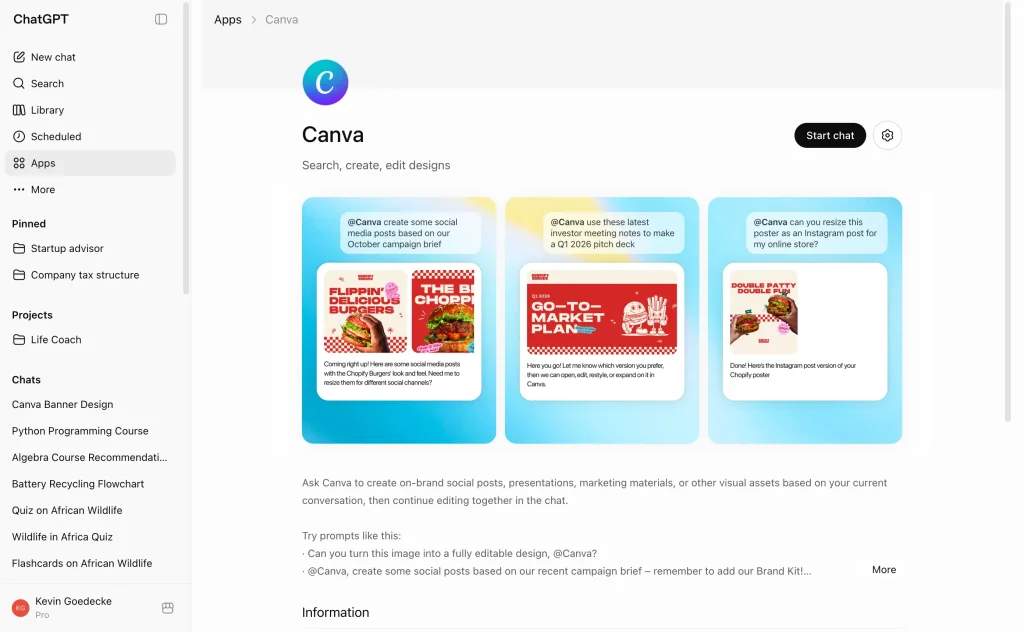 The Canva app in ChatGPT