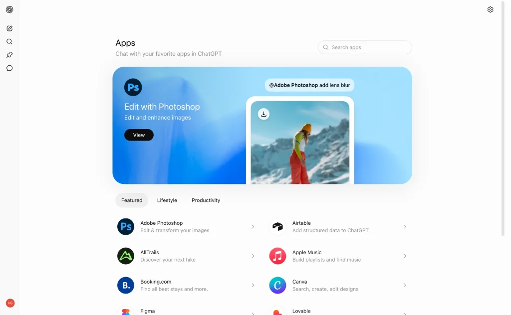 The apps directory in ChatGPT