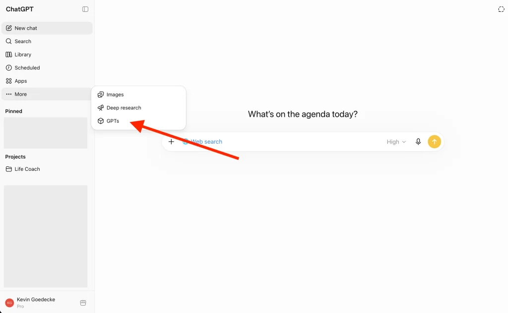 The GPTs entry in the ChatGPT sidebar