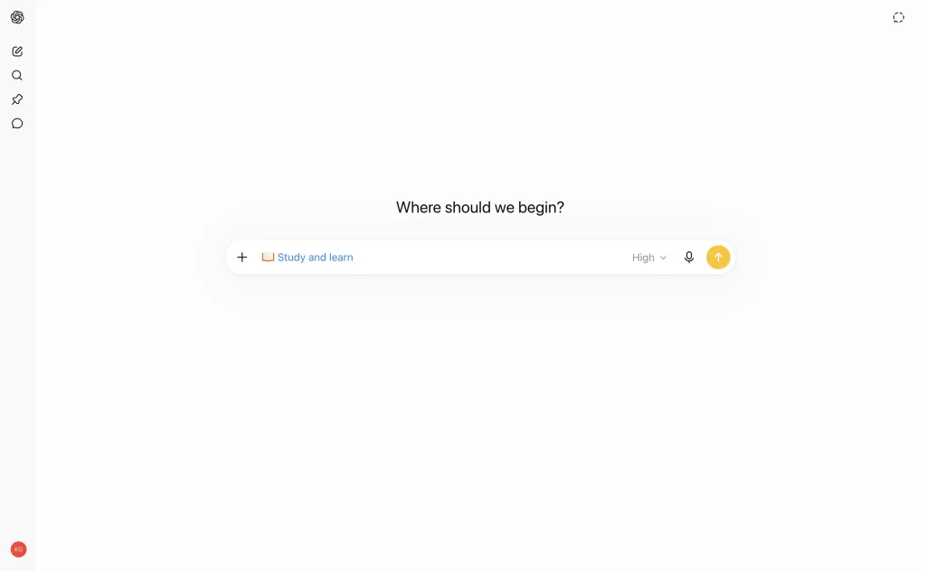 Selecting Study and learn from the tools menu in ChatGPT