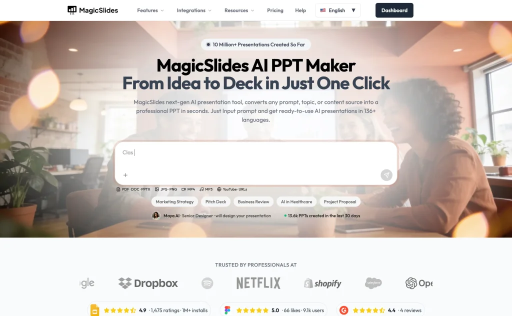 The MagicSlides homepage