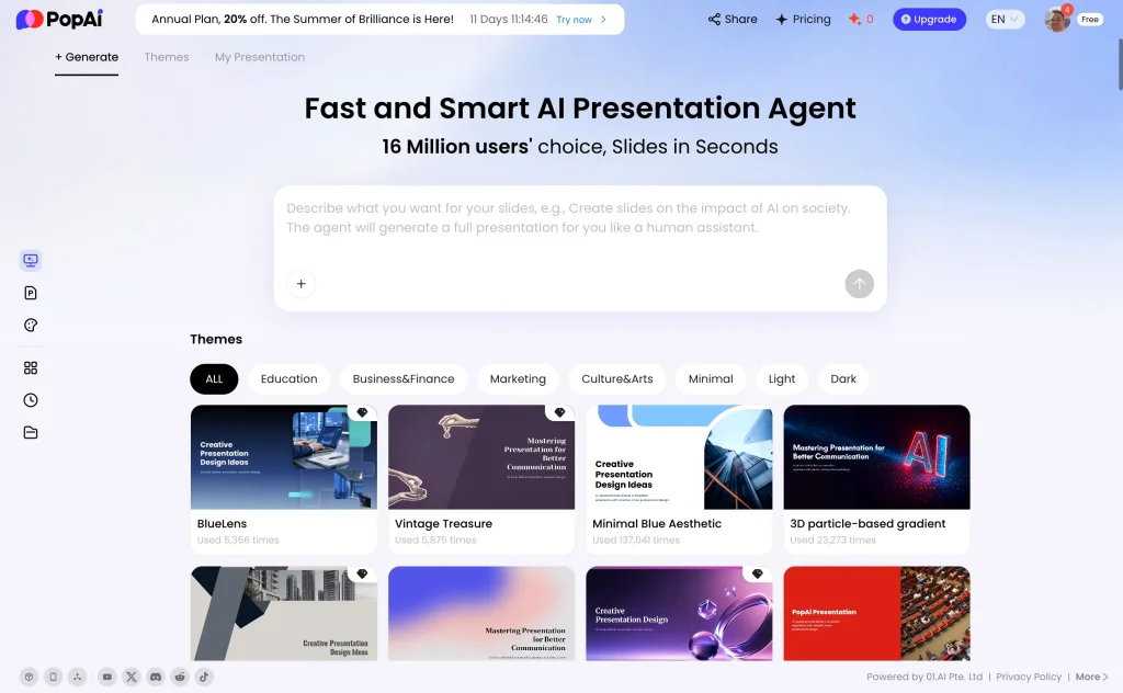 The PopAi homepage