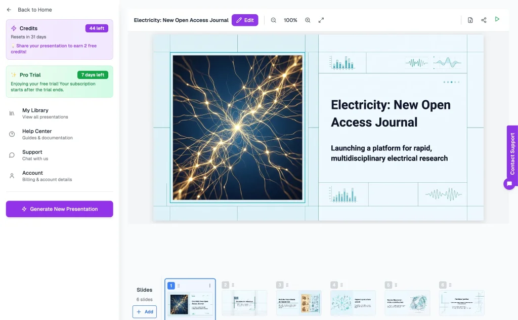 The finalized research paper presentation in Presentia AI