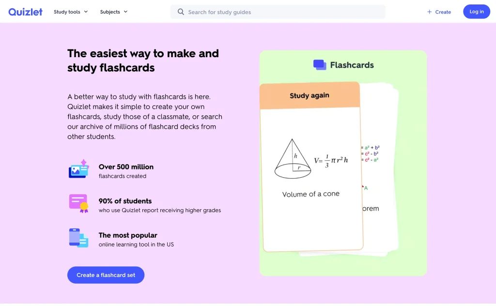 The Quizlet website