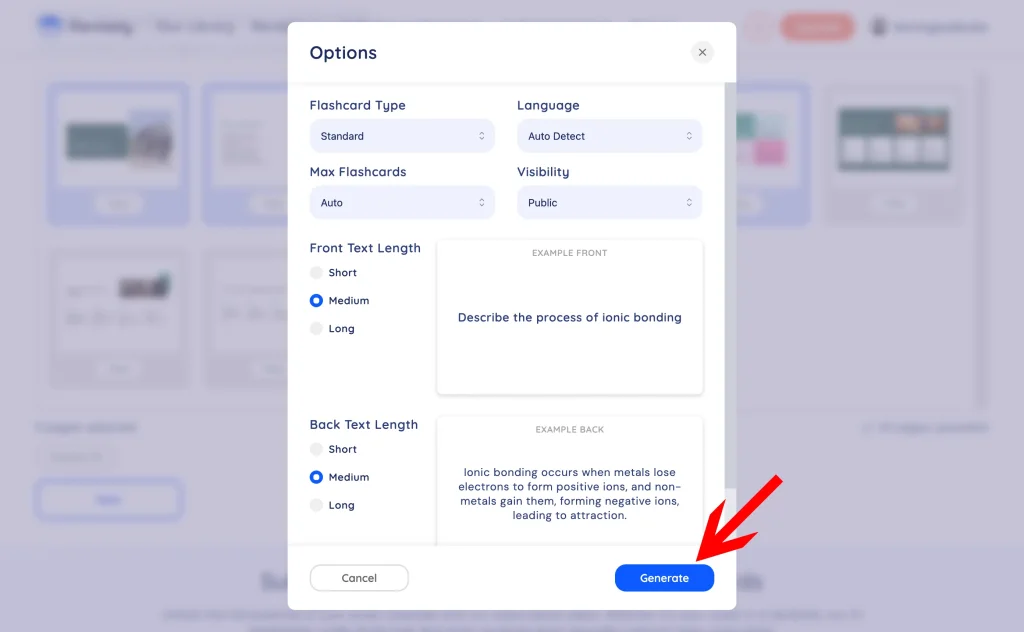 Customizing flashcard options in Revisely