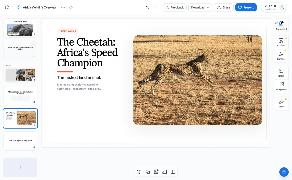 An AI-generated flashcard answer slide in SlideSpeak