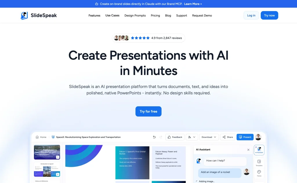 The SlideSpeak homepage