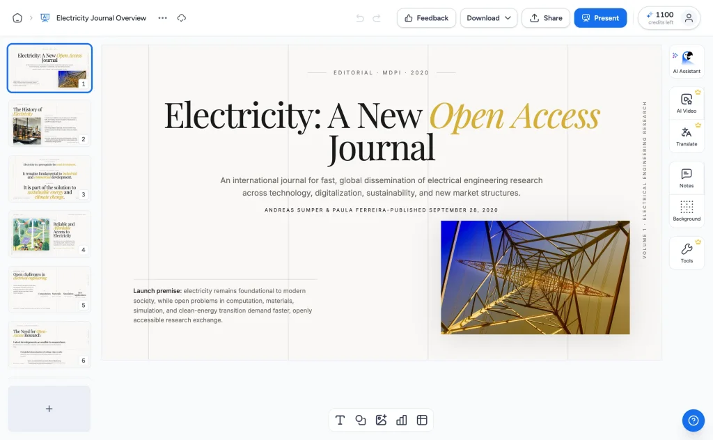 The finished research paper presentation in SlideSpeak